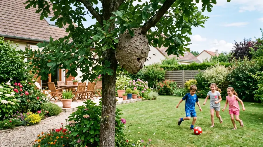 Danger accrue de piqûres de frelons sur des enfants jouant dans un jardin en Seine-et-Marne.
